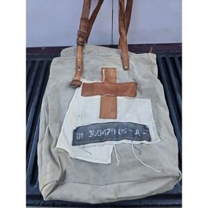 Mona B Tan Canvas & Leather Bag Tote Many Details Key Charm Western Rugged
